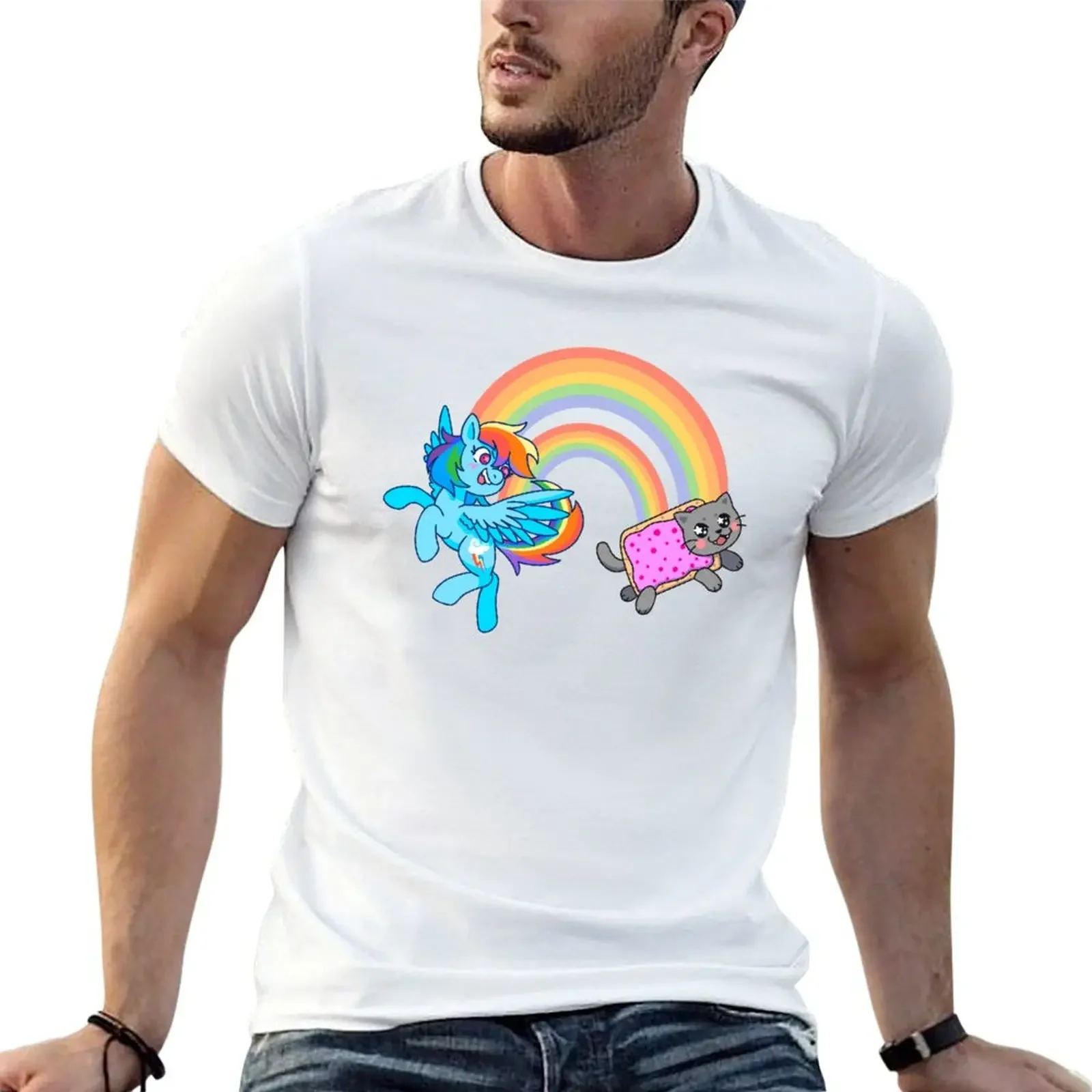 Double Rainbow T-Shirt quick drying heavyweights kawaii clothes anime t shirts men clothes