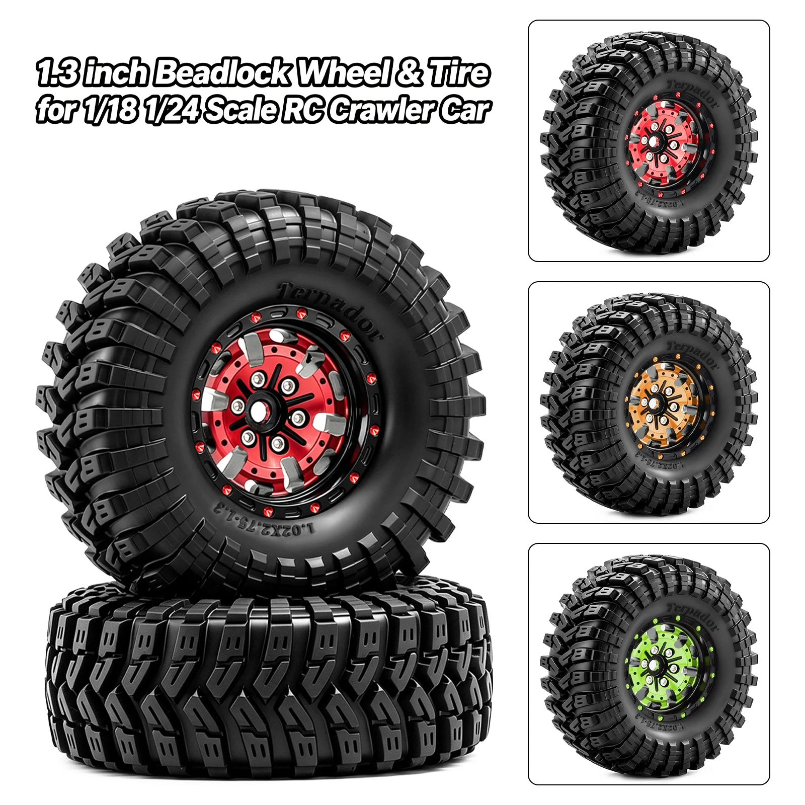 4pcs 1.3 inch Rubber Tyre & Metal Beadlock Wheel Set for 1/18 TRX4M Ascent18 1/24 Axial SCX24 AX24 RC Crawler Car Upgrade Parts view 3