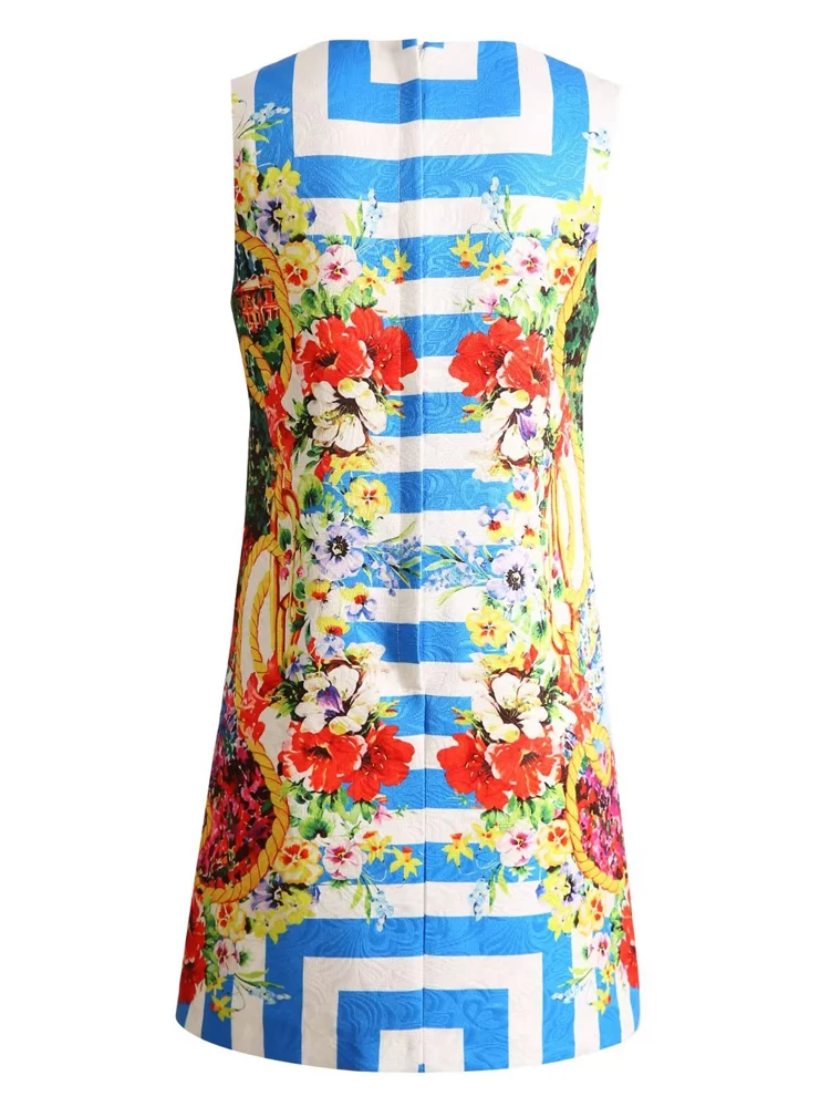 SEQINYY Vest Jacquard Dress High Street Vintage Flower Print Runway Sicily Sleeveless Slim Elegant Female Fashion Casual