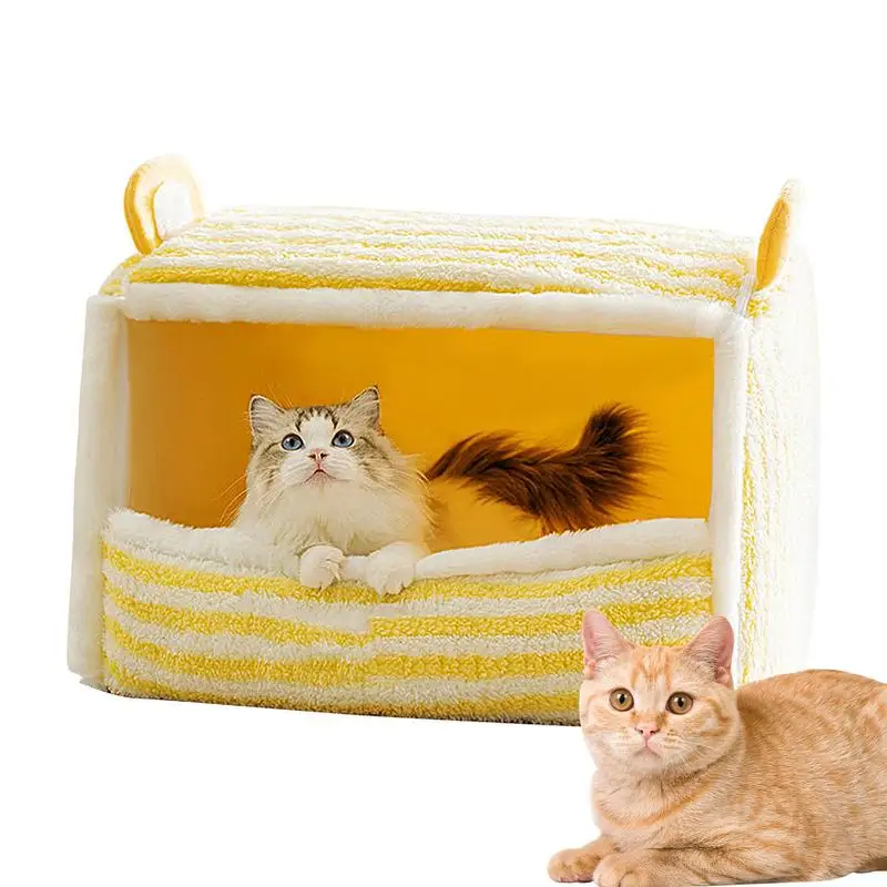 

Winter Cat Bed Foldable Large Cat House For Winter Yellow Comfortable Pet Bed Cold Weather Sleeping Bed For Cats Dogs Kittens