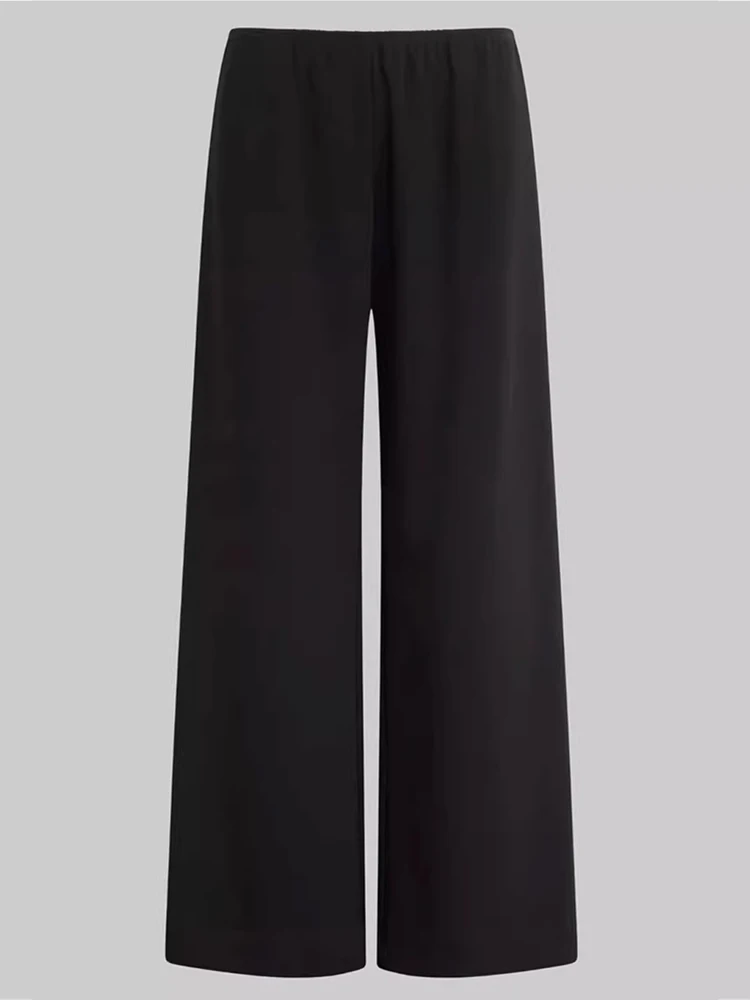 

Airy Drapey High Waist Elastic Waist Casual Straight Leg Pants Lengthening Slimming Effect Summer Fashion Ladies Trousers