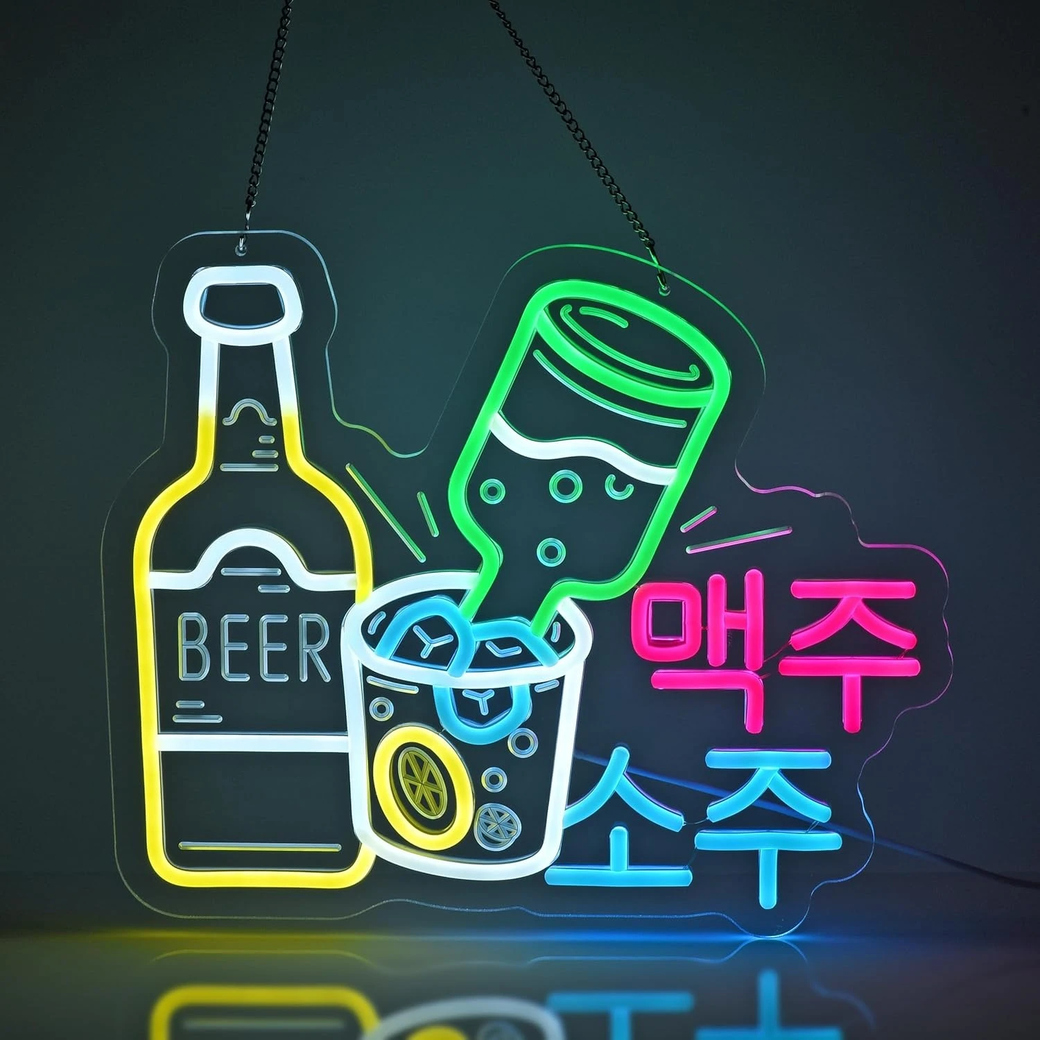Letrero de neón LED con diseño de cerveza coreana Soju, luces de neón para restaurante coreano, tienda, bar, cafetería, cocina, fiesta, decoración de pared para el hogar, USB, regulable