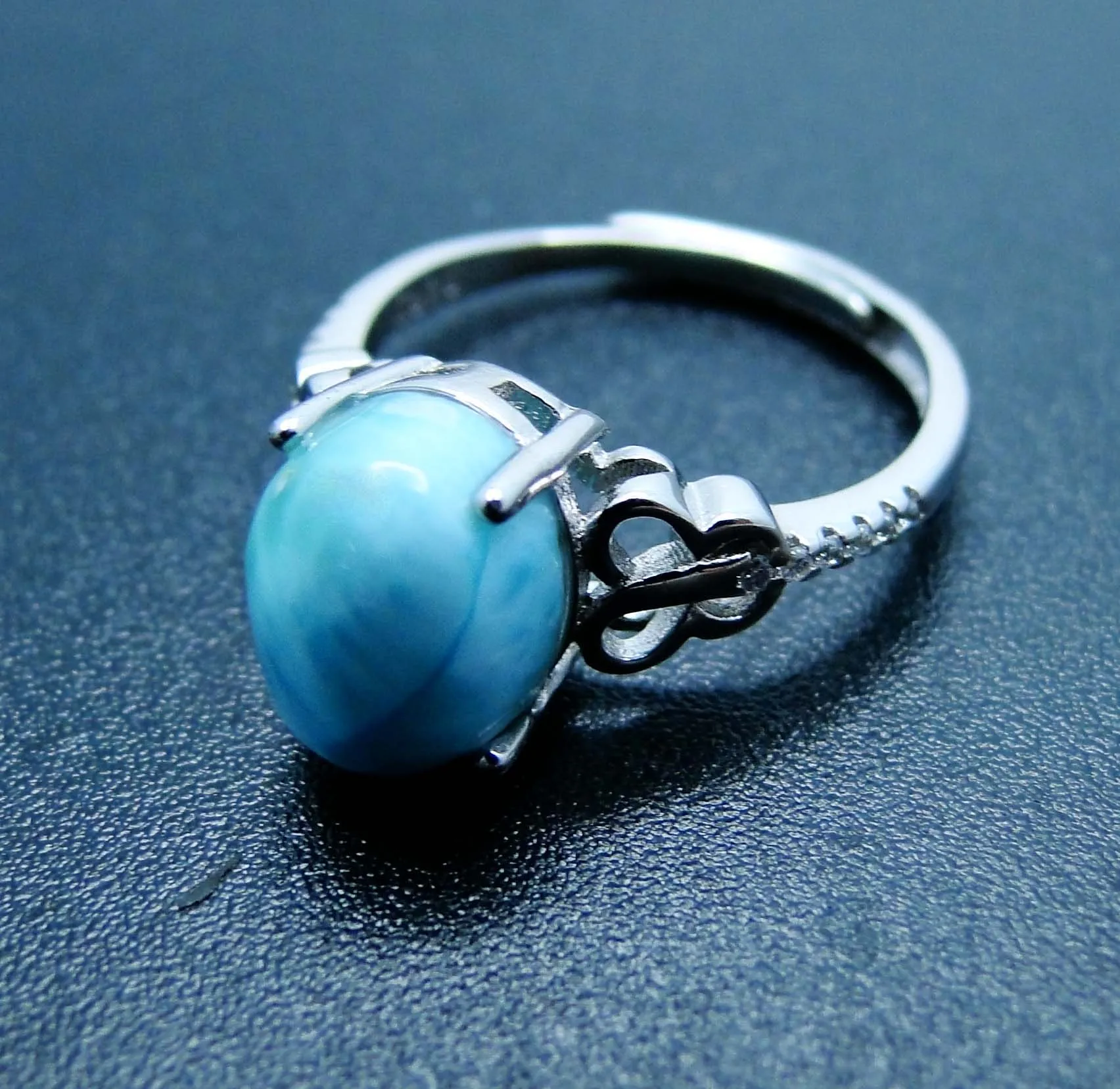 Hot Selling Natural Dominica Larimar Ring 925 Sterling Silver Oval 7x9mm Larimar Women Jewelry For Gift