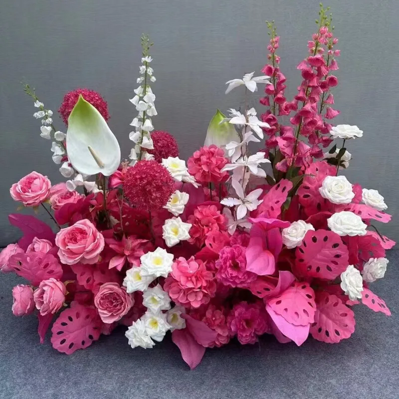 Wedding simulation flower row, one-year-old rose red wedding guide, stage engagement banquet kt board arrangement