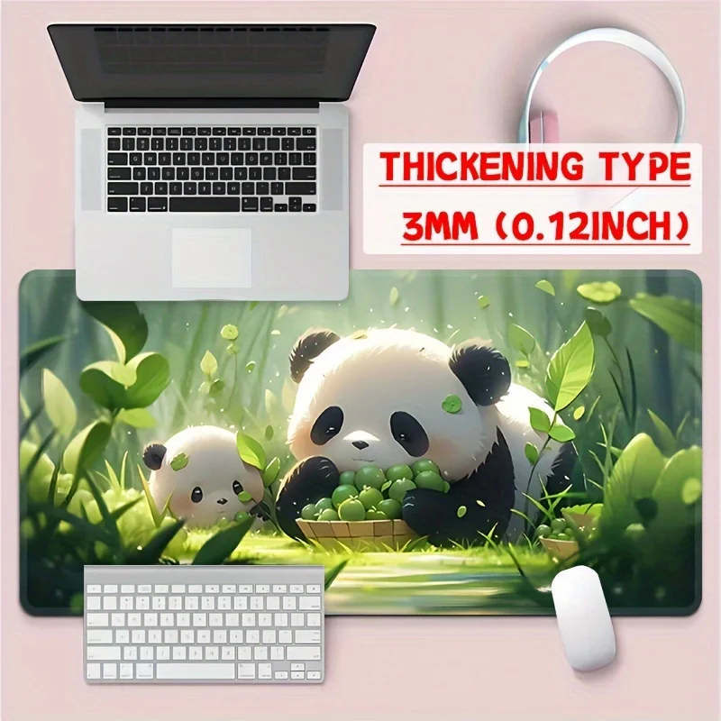 Thickened 3mm Cute Panda Pattern Large Rectangle Mouse Pad, Rubber Base + Durable Stitched Edges + Non-Slip Bottom, for Office C