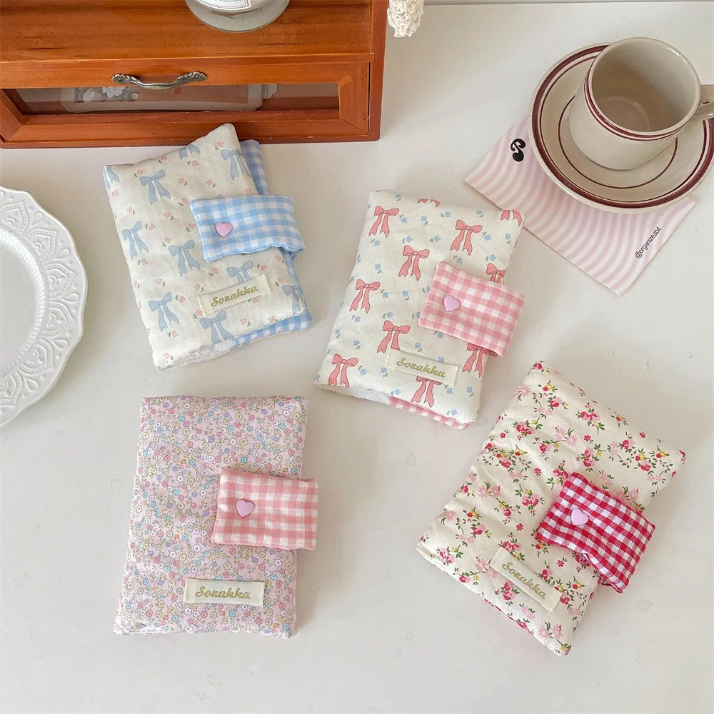 

Portable Cloth Notebook Cover Detachable Bowknot Floral Binder Handmade Mini Pocket Handbook Case for Girls Gift