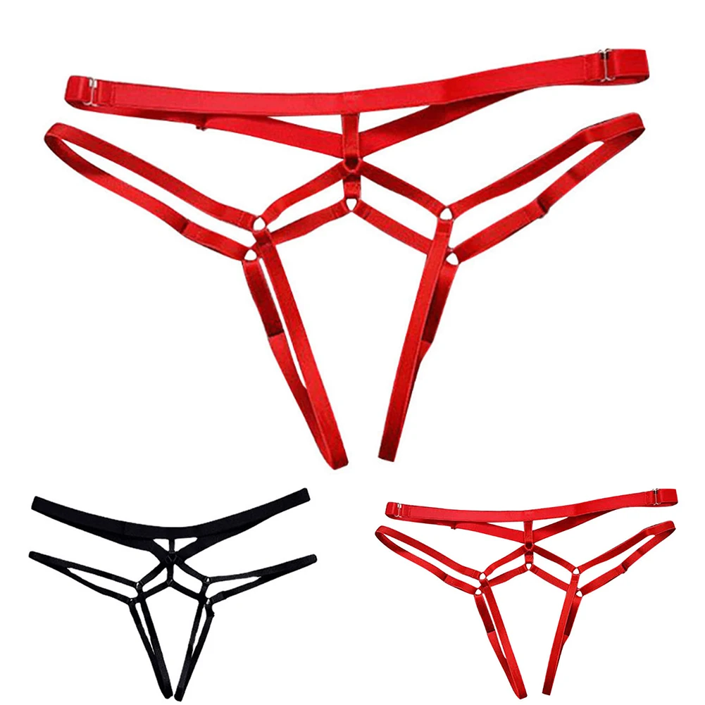 Tanga Sexy ahuecado para mujer, correas elásticas sin entrepierna, tiro bajo, Simple, sólido, erótico, entrepierna abierta, bragas, lencería sin costuras