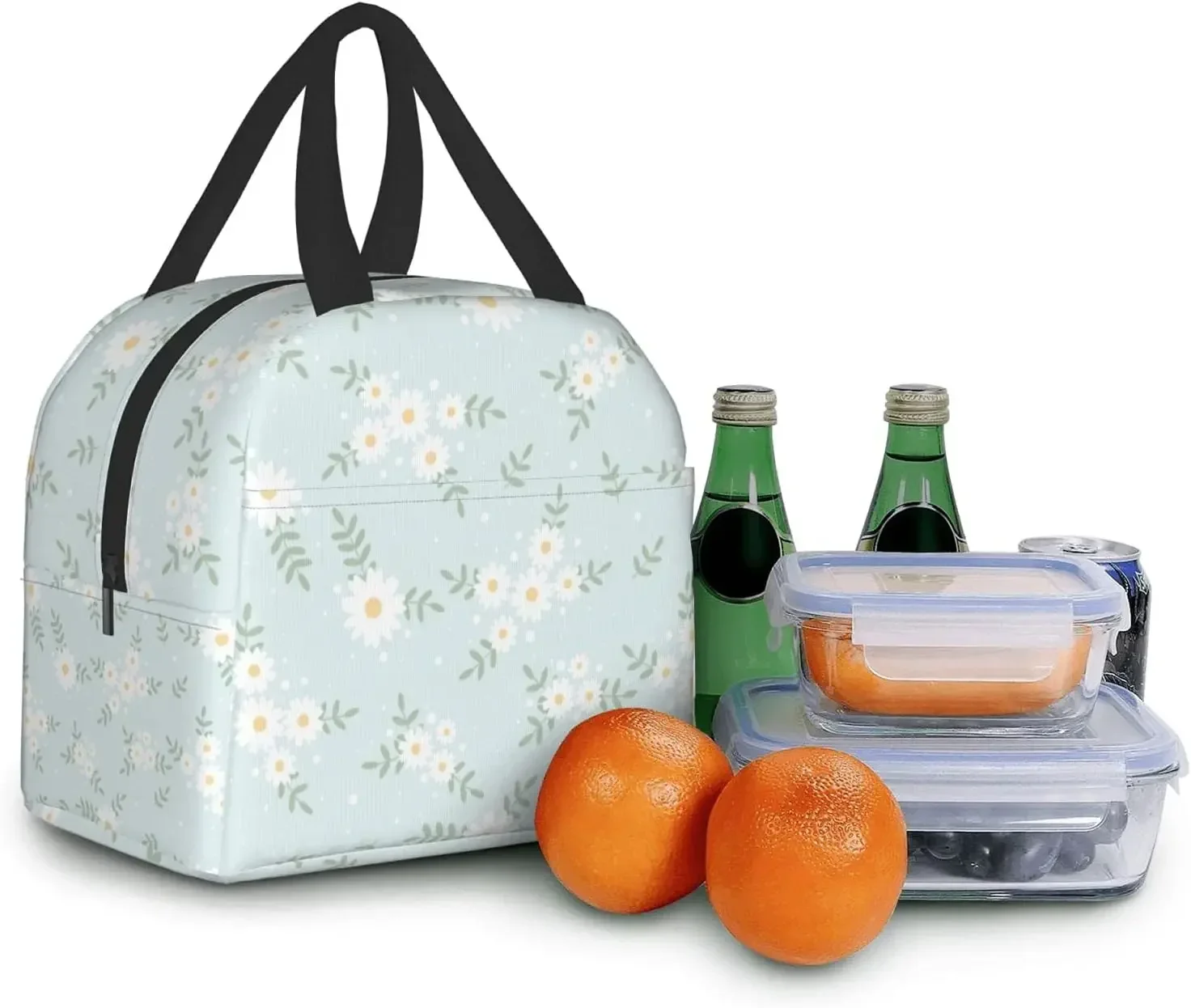 Madeliefje Bloem Blauw Geïsoleerde Lunch Tas Protable Thermische Koeler Draagtas Voor Volwassenen Kinderen Werken School Picknick Strand Herbruikbare Lunchbox