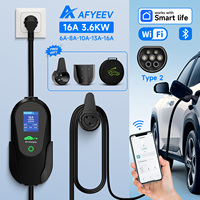 AFYEEV 3600W Portable Type 2 IEC62196-2 EV Charger Electric Car Charger Charging Cable EU Plug WiFi Bluetooth APP Remote Control