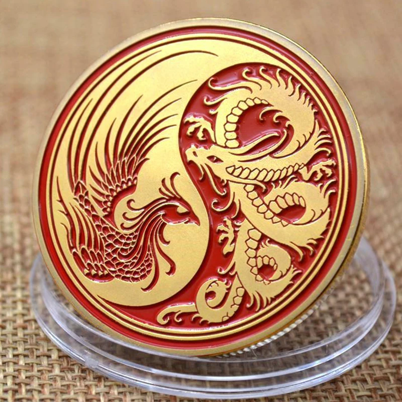 Chinese style dragon and phoenix Taiji coin three-dimensional commemorative coin Embossed Metal Craft Badge Gift