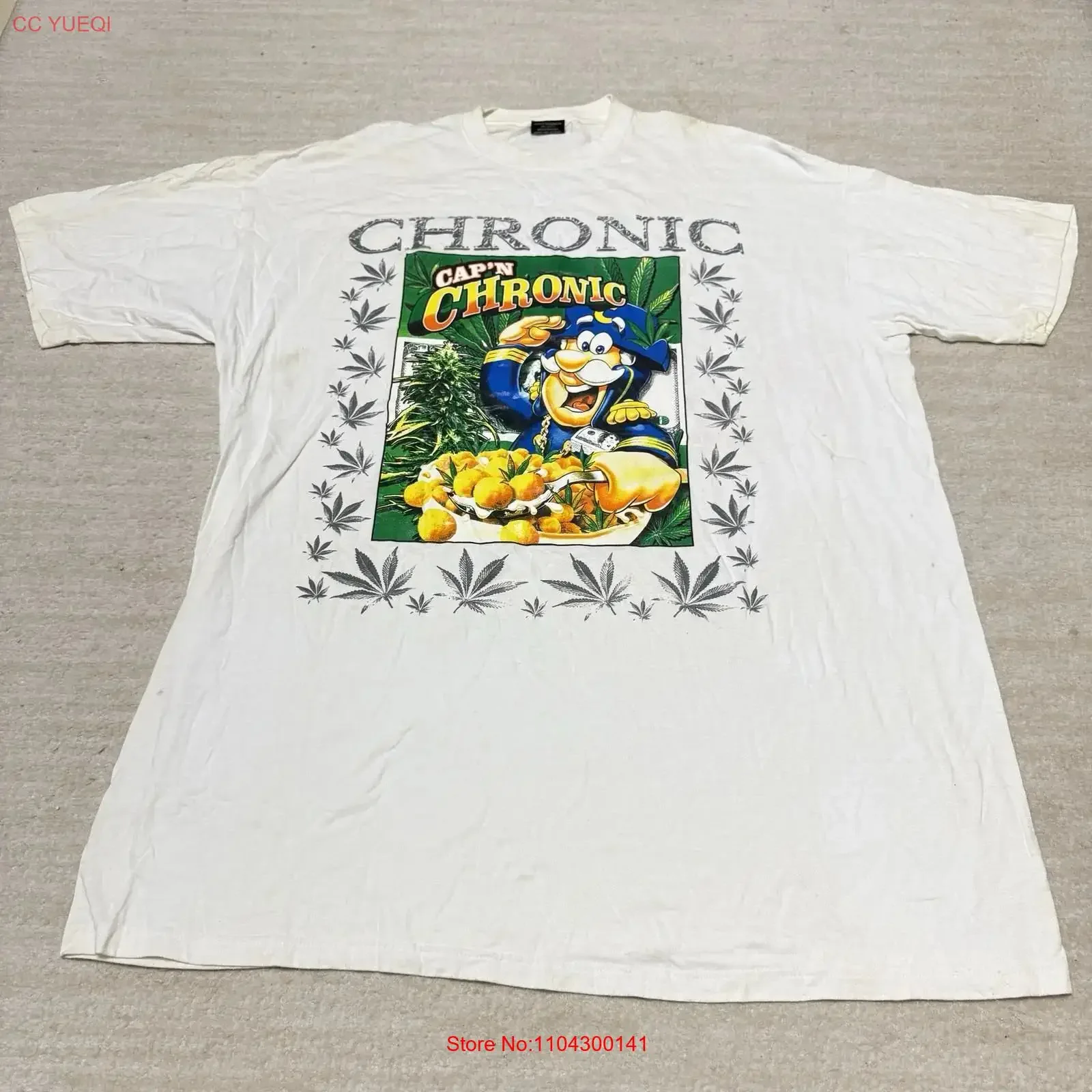Camiseta Vintage Cap n Crunch Parody Chronic 420 Stoner Rap para hombre, talla 5XL, con efecto desgastado, RARO, vintage, lavado, cómodo, con gráfico