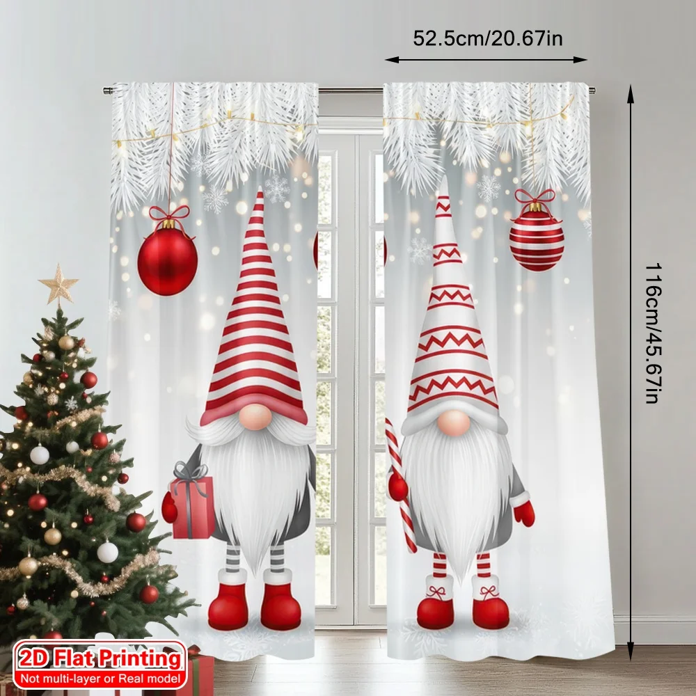 2D flat printing 2pcs Merry Christmas Trendy Curtains Christmas Gnomes Winter Snow_b Digital Printed Polyester Drapes Birthday