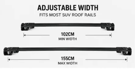 Universal Low-Profile Aluminum Roof Cross Bars for SUV & Pickup Trucks Adjustable No-Drill Roof Rack for Luggage and Roof Tents