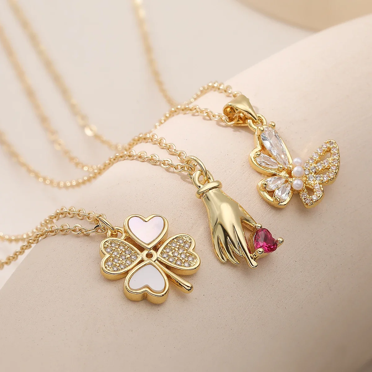 NEWBUY Lucky Palm/Happy Butterfly Pendant Necklaces For Women Stylish Minimalist Design Jewelry