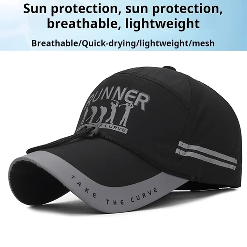 Summer Outdoor Sports Golf Baseball Cap Anti-UV Protection Quick Dry Breathable Letter Sunhat Drawstring Windproof Hiking Cap