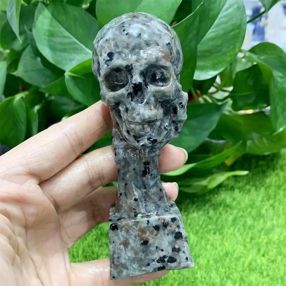 Natural Black Obsidian Palm Skull Carving Statue Animal Fashion Home Ornament Art Collectible Gift 1PCS