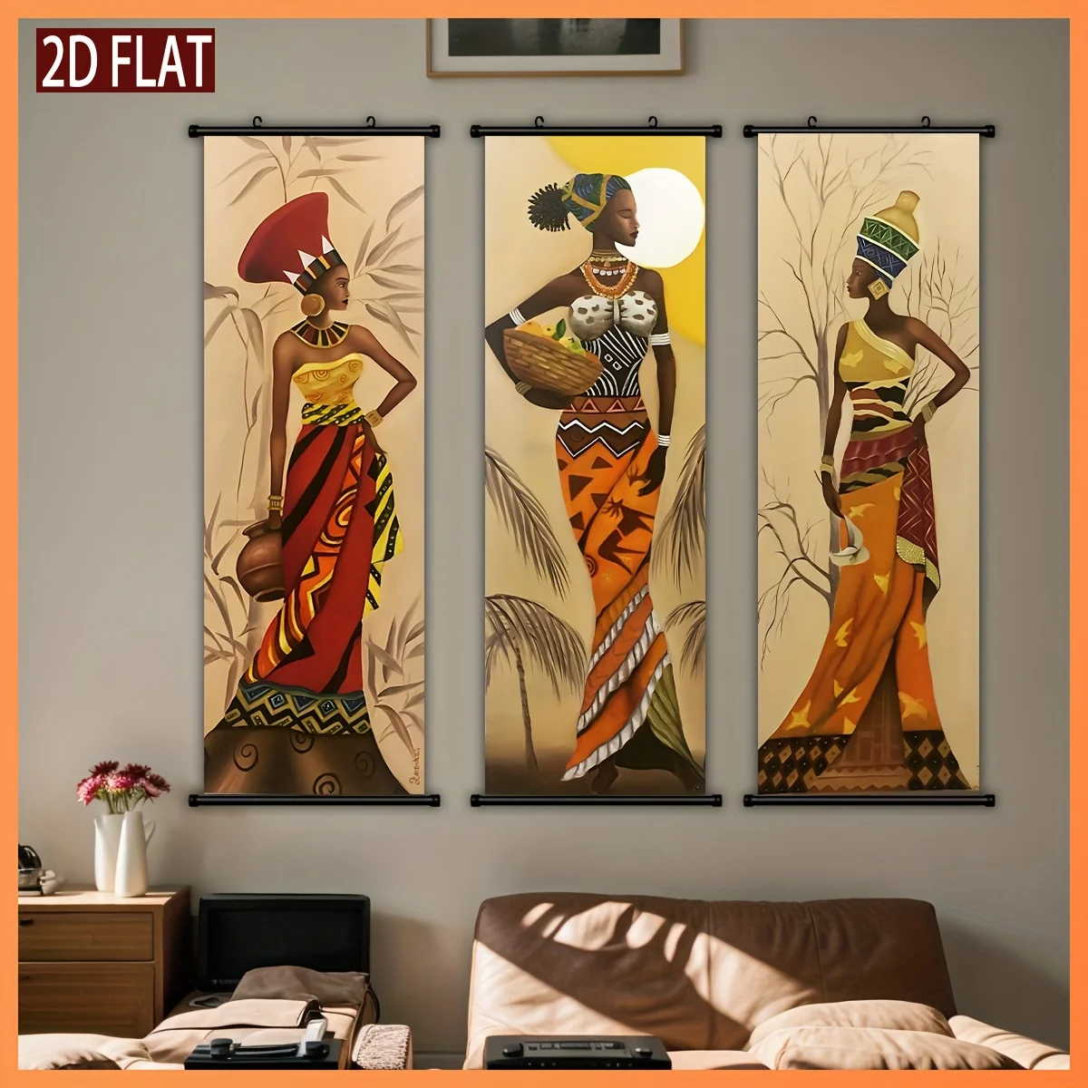 VIKAMA African Tribal Women Scroll Tapestry, High Definition Non Fading Wall Scroll Painting for Ethnic Room Decor