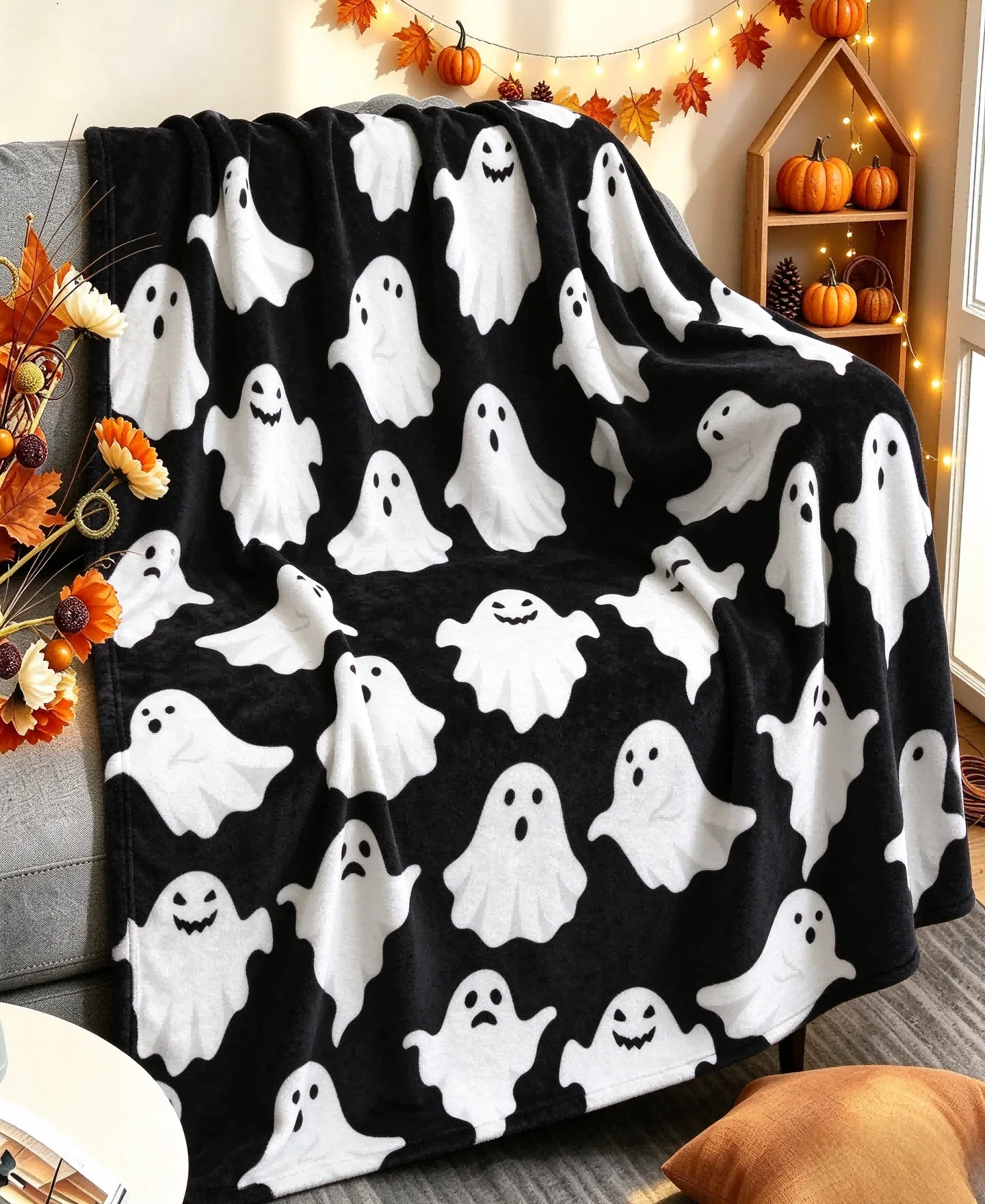 Halloween X-mas Theme Ghosts Black Bats Reindeer Blanket for Couch Throw Flannel Thin Blankets Festival Gifts Four Season Use