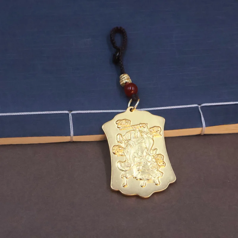 Brass Sand Gold Color Five-Way God of Wealth Pendant Keychain Decoration Accessory Zhao Gongming Pendant Car Keychain