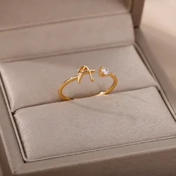 Pequenos anéis de letras iniciais para mulheres de aço inoxidável A-Z letras anel ajustável feminino natal jóias estéticas bijoux femme