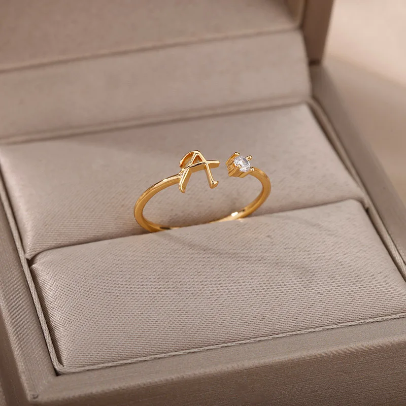 Małe pierścionki z początkowymi literami dla kobiet ze stali nierdzewnej A-Z litery regulowany pierścionek kobiece świąteczne estetyczna biżuteria bijoux femme