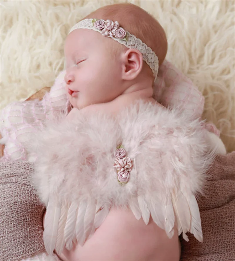 Newborn Baby Photography Costume White Feather Angel Wings Headbands Infant Girl Hair Accessories 0-3M Baby Photography Props
