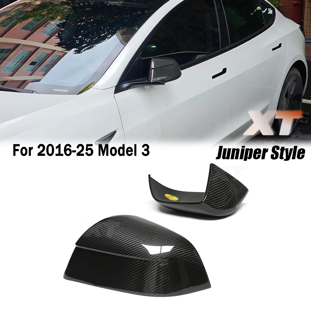 Junipe Style Dry Carbon Fiber  Mirror Cover Side Rearview Caps For Tesla 2016-25 Model 3 Overlay Stick on Type Matt