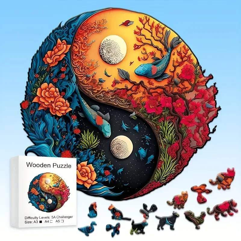 Yin Yang Wooden Jigsaw Puzzles, Unique Shape Advanced Wooden Puzzle ,Best Christmas Birthday Gift, Family Puzzle Toys