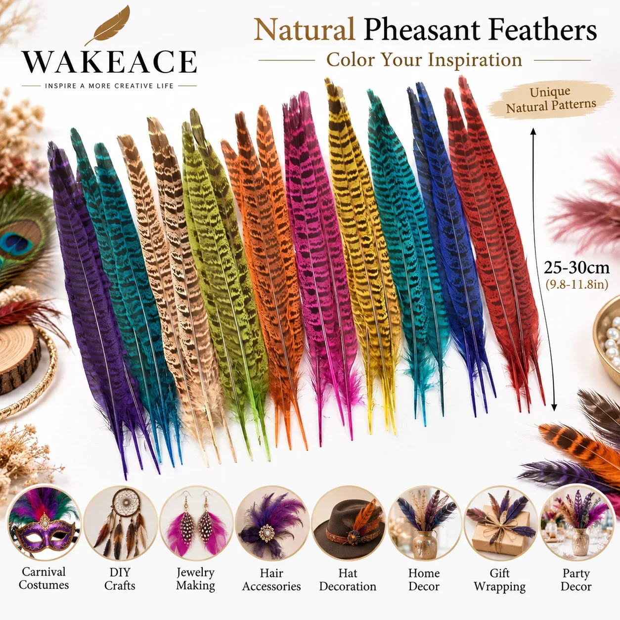 10Pcs Natural Colorful Hen Pheasant Feathers 25-30cm for DIY Crafts Carnival Costume Hat Jewelry Party Decor Accessories