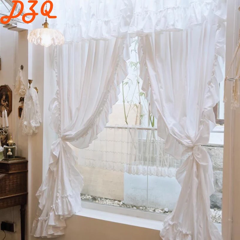 

Cotton White Warp Ruffled Curtains for Living Room French Elegant Lace Valance Curtains for Bedroom Wedding Curtains #A340