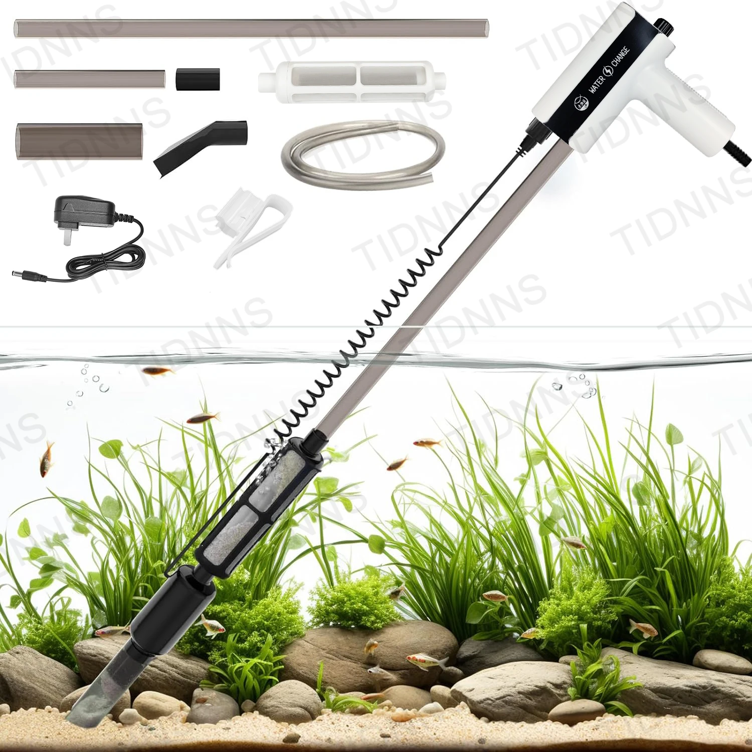 Sifón eléctrico de succión potente para acuario, limpiador de filtro de sifón operado por sifón, lavadora de arena para pecera, cambiador de agua de grava al vacío