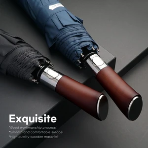 Tolle Windfoldwindbach für Männer 8 Rippen Vollautomatisch Regenschirm Härter Regen im Freien im Freien im Freien kompaktes Holz 9 Hauptverkäufe Holzwächter - №5