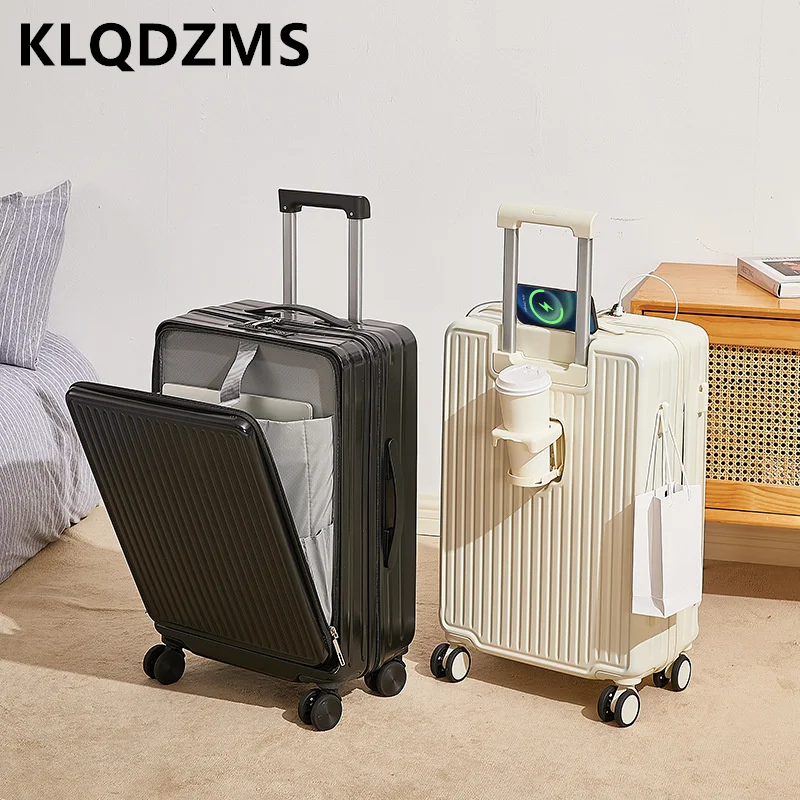 KLQDZMS-Valise de transport pour ordinateur portable, 20 pouces, chargement USB, valise d'embarquement 22 "24", ouverture avant, valise à roulettes ABS + PC 26 "28"