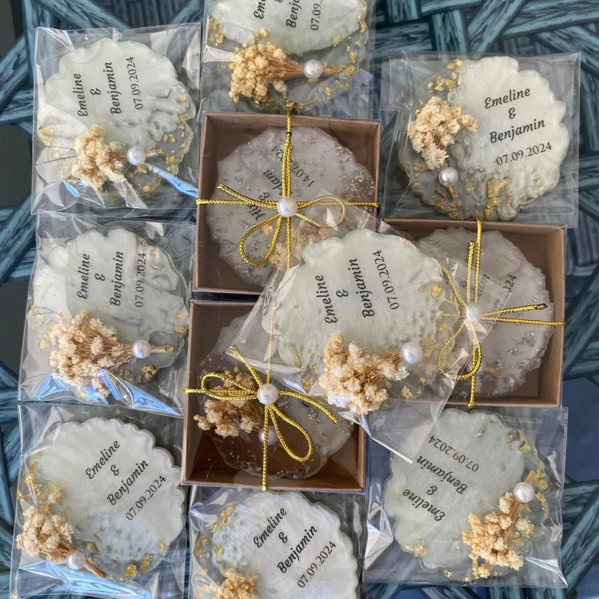 Personalized Wedding Favor Magnet, Epoxy Gypsophila, Bulk Guest Gift