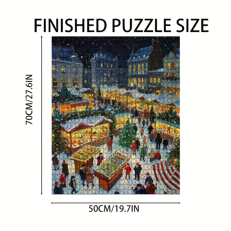 Adult 1000pcs puzzle 1000 Piece Christmas Market Jigsaw Puzzle - 70x50cm Festive Village Art Print, Family Holiday Hobby Gift