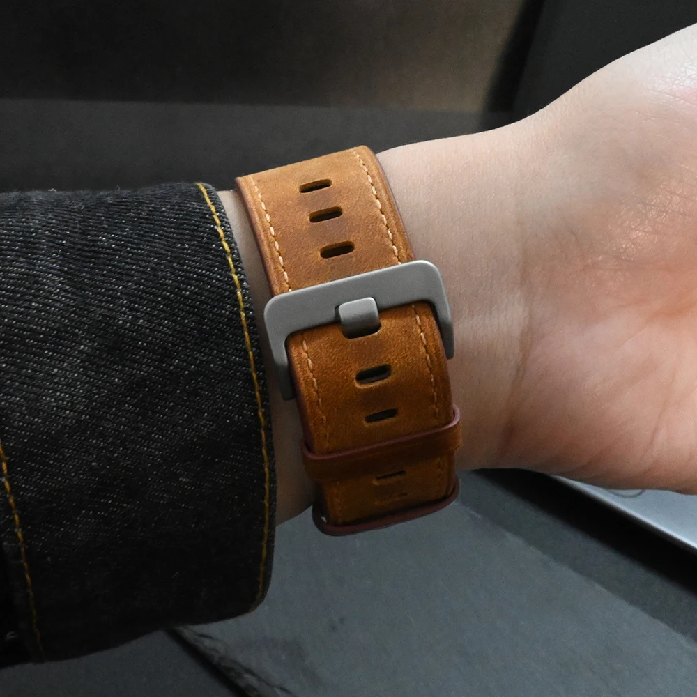 Luxury Genuine Leather Band For Apple Watch Ultra 49mm Mens Strap For iWatch Series 9 8 7 45mm 41mm 6 5 4 se 44mm 42mm Bracelet image 3