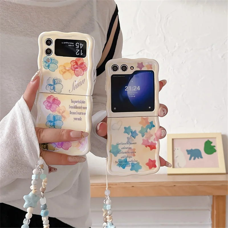 Handy hülle für Samsung Galaxy Z Flip 3 4 5 5g süße Stern blume Barce let Wave stoß feste Abdeckung für Samsung Z Flip3 Flip4 ZFlip5