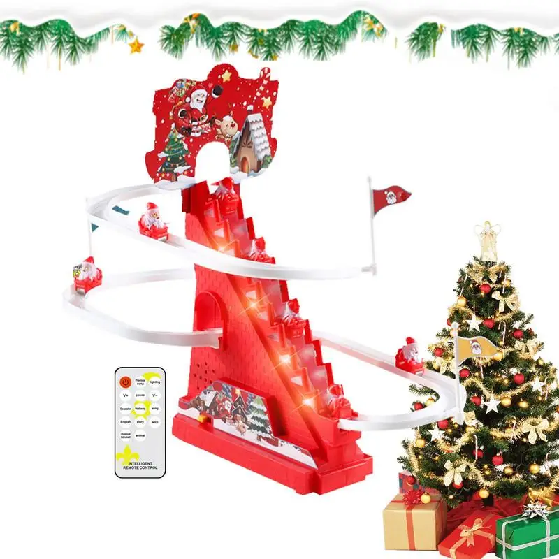 Santa Claus Electric Track Slide Toys Electric Track Slide With Automatic Stairs Christmas Santa Claus Climbing Toys Fun Track