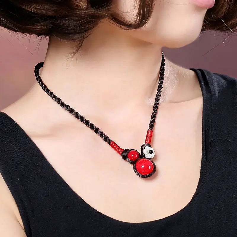 UMQ Ethnic Necklace Women's Pendant Vintage Clavicle Chain Short Pendant Red Student South Korea Classical Chinese Style Jewelry