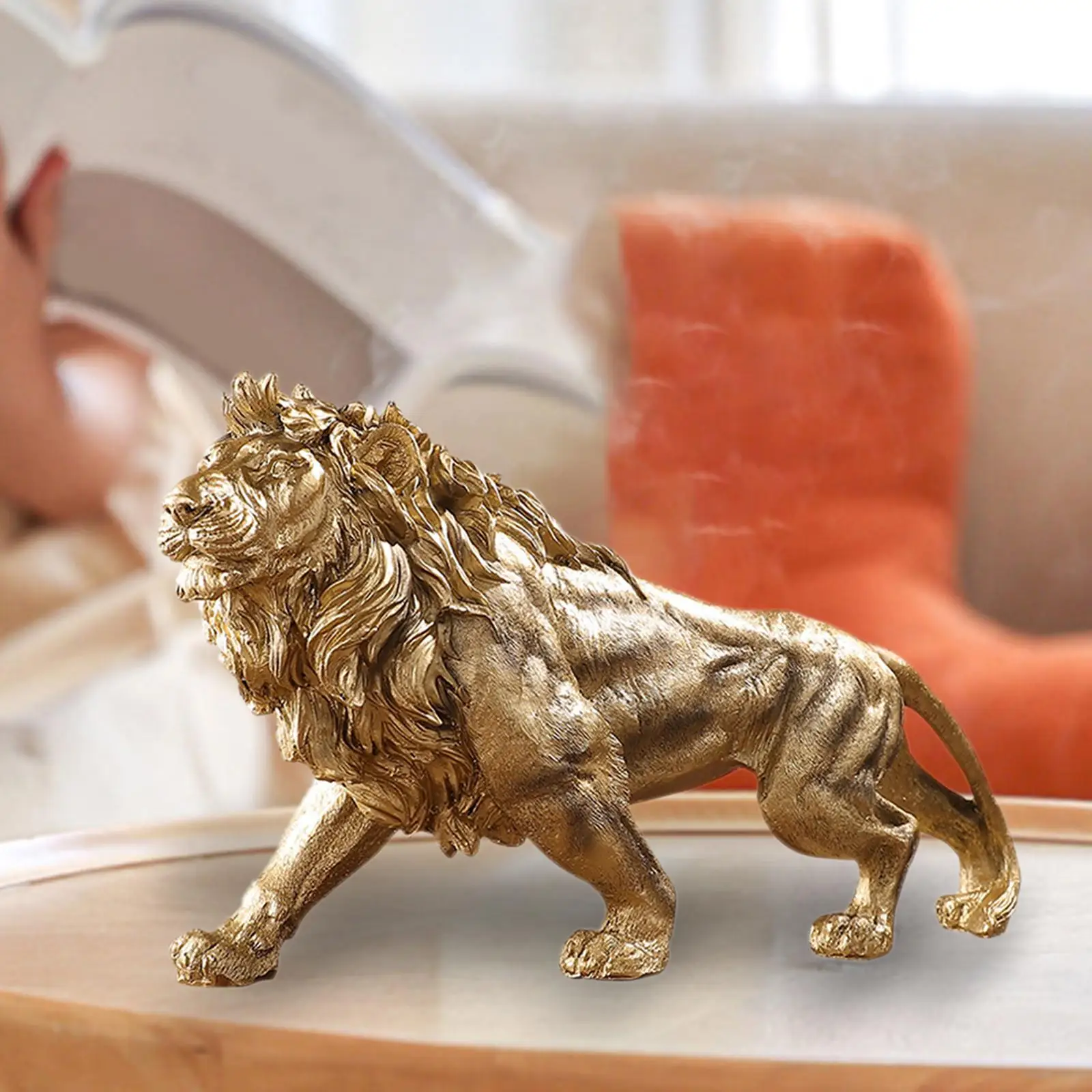 Creative Lion Statue Lion Figurine Lucky Crafts Mighty Animal Sculpture for Office Dining Room Tabletop Decor Gift