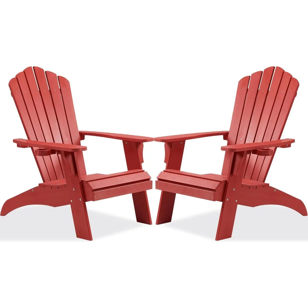 

Adirondack Chair, Oversized Poly Lumber Fire Pit Chair with Cup Holder, 350Lbs Support Patio Chairs for Garden, Weather