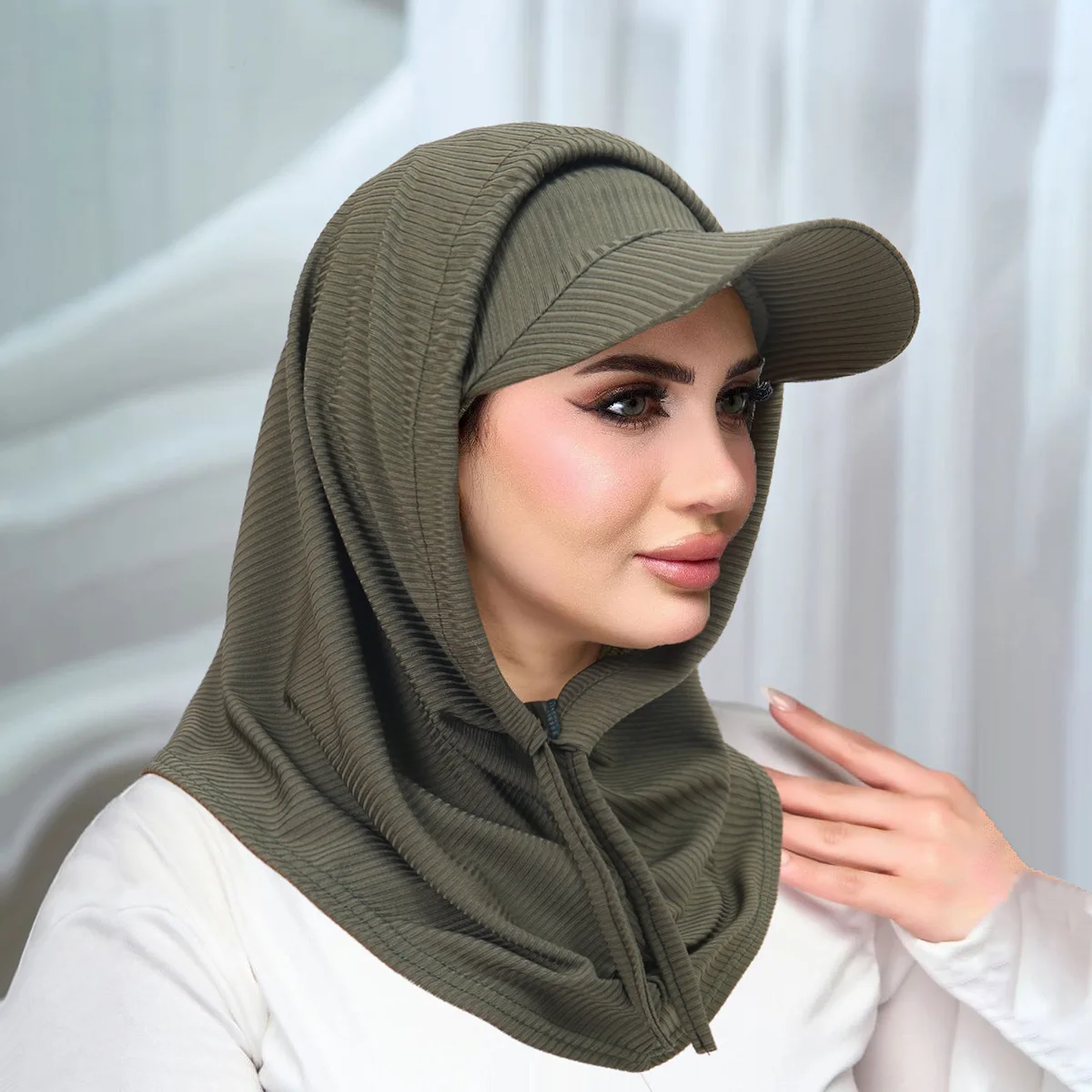 Women Baseball Cap Hijab Muslim Sets Head Neck Cover Instant Scarf Bonnet Wide Brim Visor Hat Islamic Headscarf Turbante Mujer