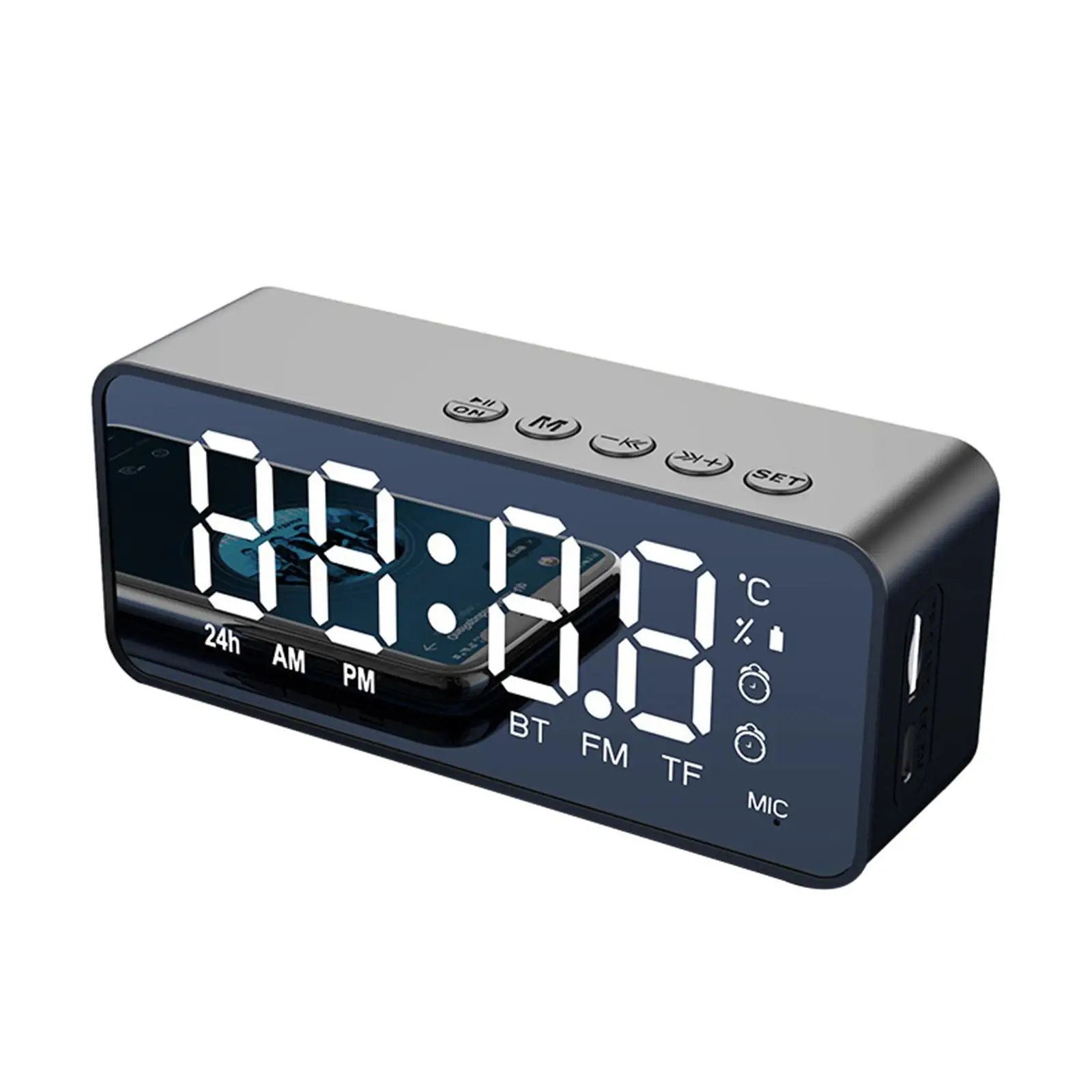 Speaker Portable with Radio Small Dual Large Mirror Screen Temperature Rechargeable