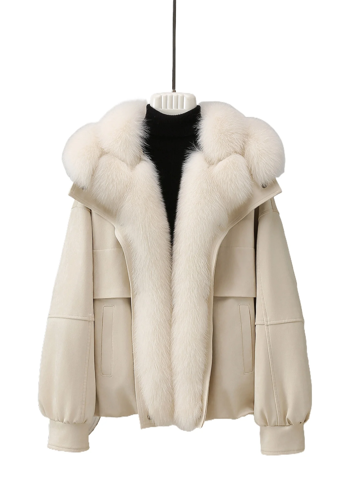 

Haining fur goose down liner down jacket real hair fox fur collar women's short young small coat winter