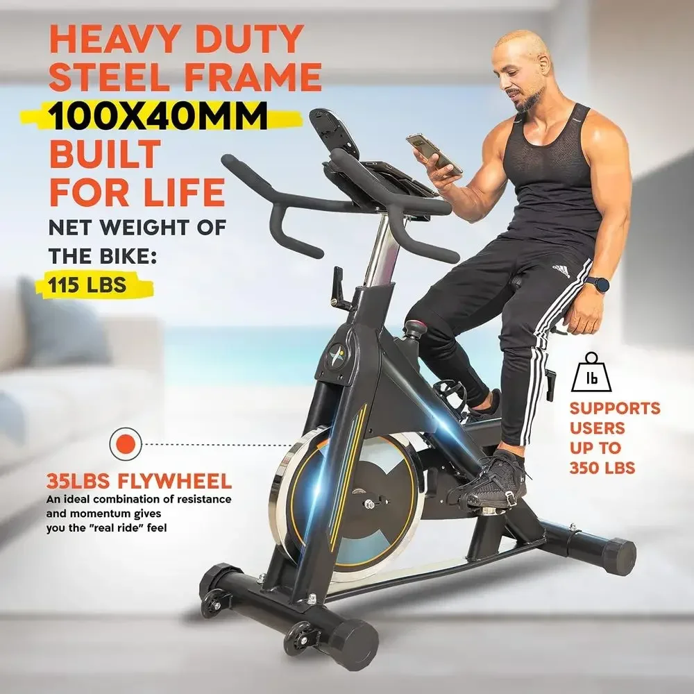 Heavy-Duty Indoor Exercise Bike with 115 LB Capacity and 2X1 LB Dumbbells, Ideal for Home Gym