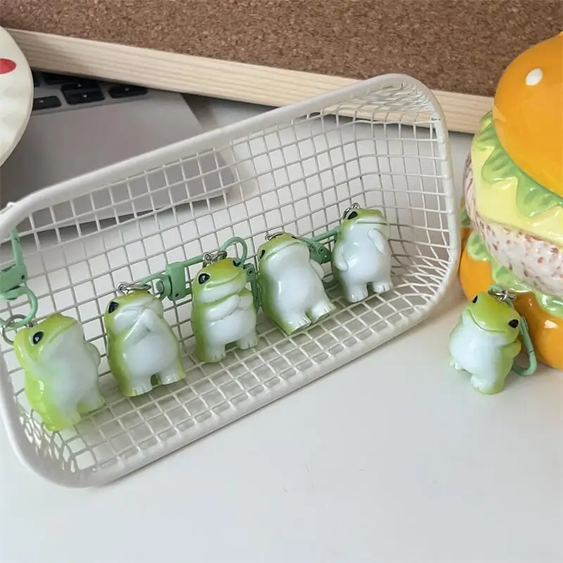 1/6 Stück Tier-Schlüsselanhänger, lustige grüne Frösche, Harz-Anhänger, DIY-Handyketten-Accessoire für die Schmuckherstellung, Taschendekoration – Detail 4