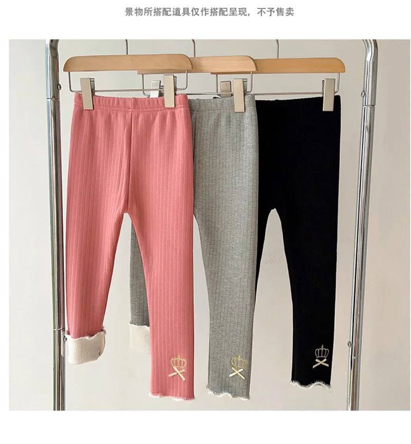 Baby Herbst Winter Fleece Dreiviertel-Leggings Mädchen Warme Dehnbare Hosen Kinder Bestickte Weiche Kinder Freizeit-Schul-Sport-Hosen – Detail 11