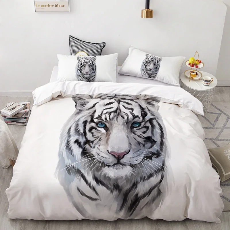 3PCS Wolf Tiger Lion Animal Pattern Bedding Sets Home Bedclothes Super King Cover Pillowcase Comforter Textiles Bedding Set