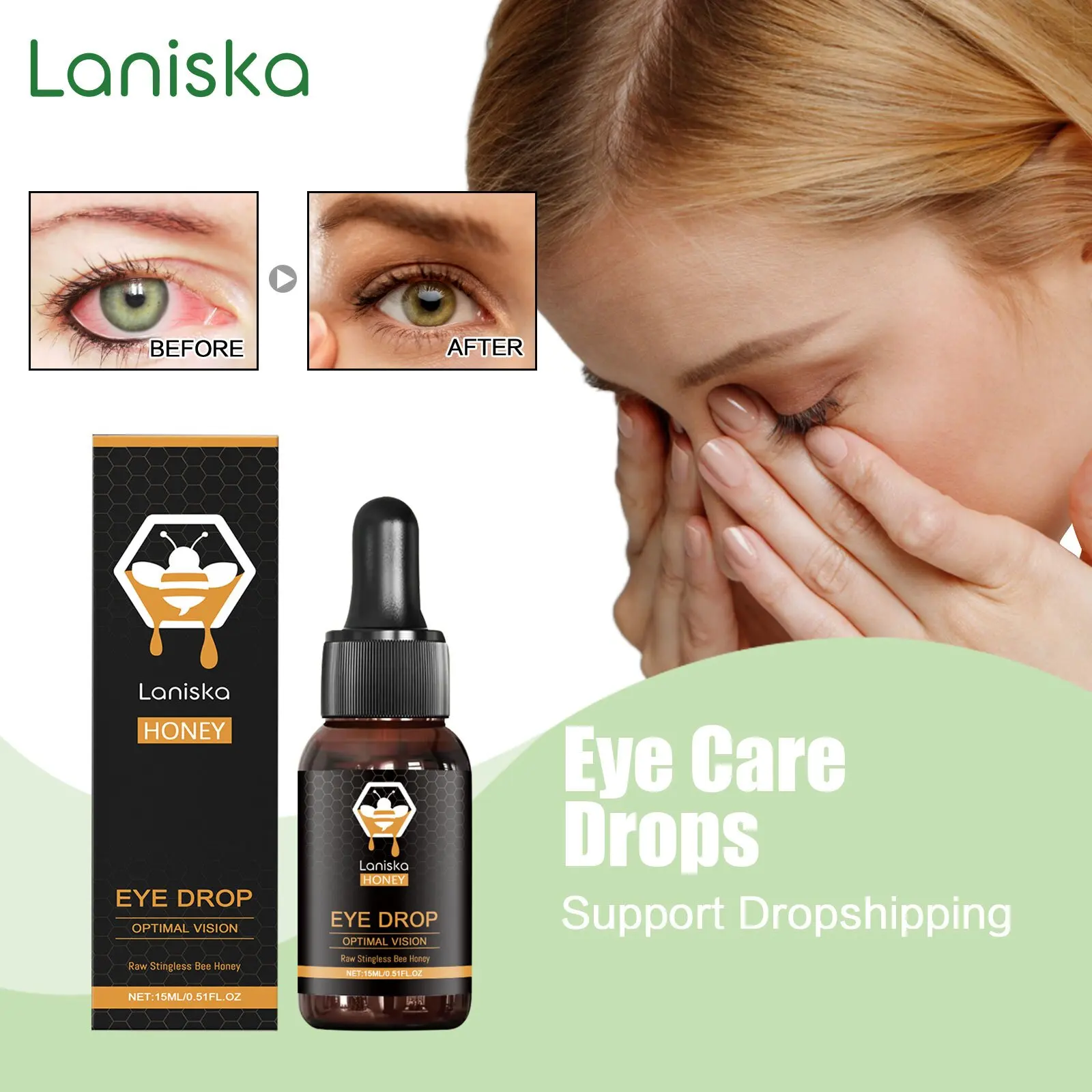 

Bee Honey Eye Care Drops Improve Blurred Vision Relieve Eye Fatigue Dry Itching Red Eyes Discomfort Treatment Prevent Infection