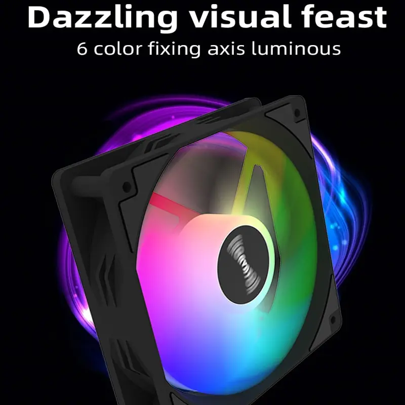 PC-Gehäuselüfter, 120 mm, 12 V, RGB, zyklischer Spiegel, Lichteffekt für Desktop-Computer, Wärmeableitung, bunt, innen und außen, leuchtend – Detail 2
